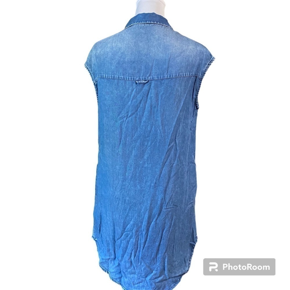 Calvin Klein denim sleeveless button down shirt dress distressed NWT small - Picture 5 of 9